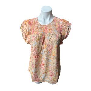 Kate & Mallory Size Medium Blouse Short Sleeve Top Spring Summer Smocked *T1